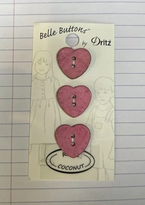 Dritz Pink heart buttons 3 per card 4/Cards Real coconut 13/16” (20mm) Handwash - Picture 1 of 9