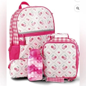 Wonder Nation Mädchen Pailletten Kirsche Gingham 17" Laptop Rucksack & Brotzeittasche 4-teiliges Set - Bild 1 von 6