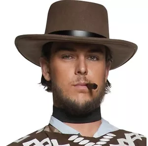 Mens Deluxe Wandering Gunman Clint Cowboy Hat Fancy Dress by Smiffys - Picture 1 of 1