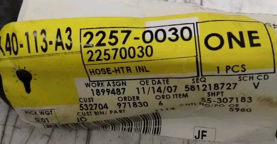 NOS GM 22570030 7505259 进水加热器软管 1992-94 3.1L Beretta Cavalier Corsica — 第 1/4 张图片