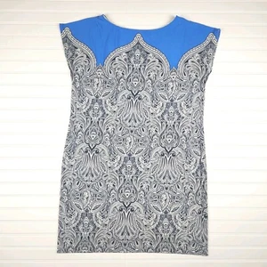 Adrianna Papell Size 16 (msmts) Lined Paisley Print Sheath Dress Blue Ivory Navy - Picture 1 of 17
