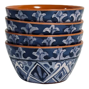 Tommy Bahama Melamine MEDALLION Spanish Blue 2" x 4" Round Bowls 4-Pc App/Desert - Picture 1 of 7