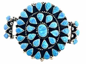 Wunderschön!! Großer Cluster hellblau Opal Inlay Cluster Blume Manschette 925 Sterling - Bild 1 von 11