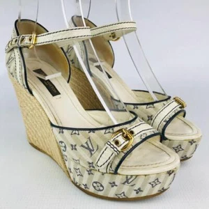 LOUIS VUITTON Wedge Sole Sandals Monogram EU 35 Used - Picture 1 of 18
