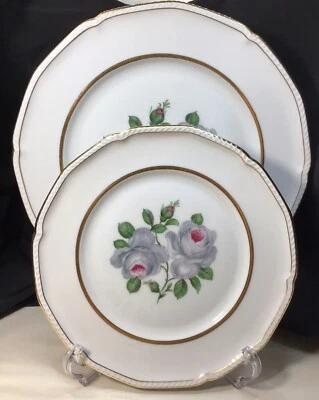 Royal Tettau 德国 2 个餐盘 2 个甜点盘白玫瑰金边二手状况完好 — 第 1/4 张图片