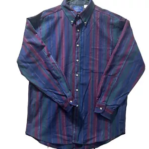 Vintage Pendleton Button Down 100% Virgin Wool Shirt, Large, Purple Blue Stripes - Picture 1 of 8
