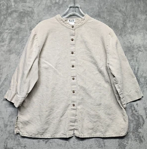 Vikki Vi Woman Top Womens Size 2X Beige Linen Blouse Lagenlook Relaxed Beachy - Picture 1 of 14