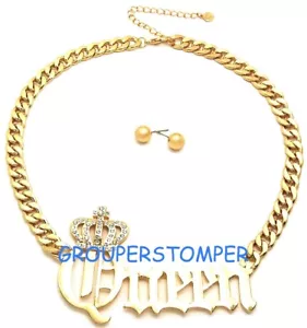 Nuevo Collar Queen con Pendientes Colgante Coronado 15 1/2 Pulgadas Cadena de Eslabones - Imagen 1 de 9