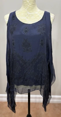 Top Claudio Italia Mujer M Mezcla Seda Azul Mordedura de Tiburón Hombro Frío Nuevo con Etiquetas *leer NUEVO Foto 1 de 4