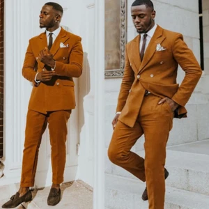 Suede 2 Pcs Men Suits Formal Double Business Wedding Groom Tuxedo Blazer Pants - Picture 1 of 8
