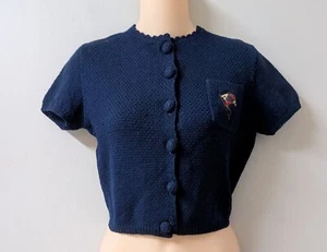 Vintage 40's Original WW2 Cropped Cardigan Sweater Flag Anchor Bullion Crest S - Picture 1 of 7