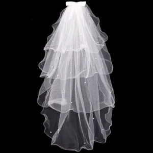 Tulle Wedding Dress Veils White Bowknot Bridal Multi Layer Hair Veil Comb Faux P - Picture 1 of 8