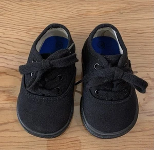 Airwalk Toddler Size 3W Black Canvas Sneakers with White Logo Lace Up - Picture 1 of 9