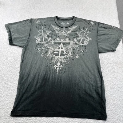 Aqua VI Shirt Mens XL Black Gray Graphic Cross Tattoo Gothic Tee Y2K Grunge READ - Image 1 of 4
