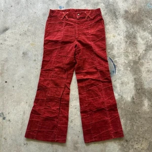 Vintage 60s Window Pane Patchwork Flared Red Pants Size 32X29 - Bild 1 von 6