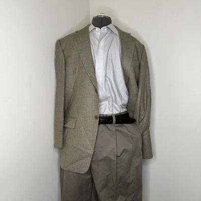 Fezza Mens 41R 45" Blazer Sport Coat Suit Jacket Beige Houndstooth Silk Wool - Image 1 of 4