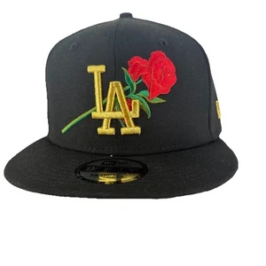 NEW ERA 9FIFTY SNAPBACK HAT.   MLB.  LOS ANGELES DODGERS.   BLACK. ROSE GOLD - Picture 1 of 4