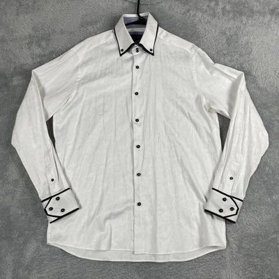 Camisa Clásica Coogi Para Hombre Grande Blanca Jacquard Floral Manga Larga Botón Foto 1 de 4