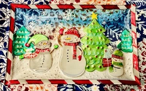 Plato de Navidad de cerámica rectangular cuadrado de San Nicolás - muñeco de nieve/regalos - Imagen 1 de 6
