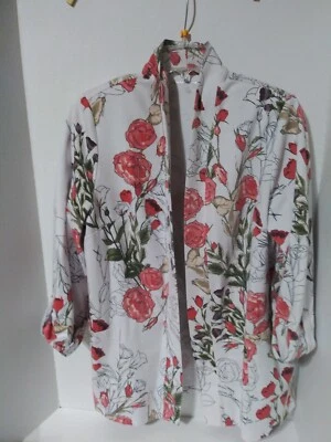 Allison Daleys |White with Red/Green Floral Open Front Jacket  Size Large - Image 1 of 4