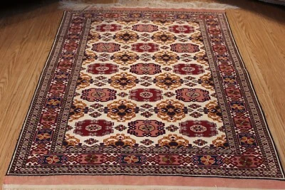 ALFOMBRA DE SILICONA AFGANA Hecha a Mano Anudada Hecha de Seda Cruda Natural 4' x 6' Turcomanos Foto 1 de 4