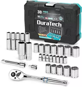 DURATECH 30-Piece 3/8" & 1/4" Socket Set with SAE/Metric Sockets, Ratchet & Adap - Picture 1 of 7