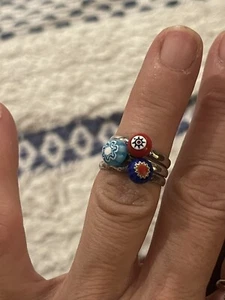 Anello Perline Millefiori Italiane Vetro Sterling 925 Lotto di 3 - Foto 1 di 14