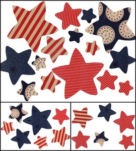 28 ESTRELLAS PATRIÓTICAS EE. UU. en varios tamaños - Apliques de tela de algodón rojo azul bronceado - Imagen 1 de 4