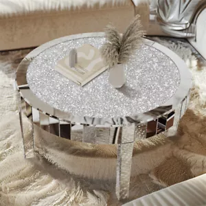 Luxury Silver Crushed Crystal Round Coffee Table Sparkle Diamante Living Room UK - Picture 1 of 12
