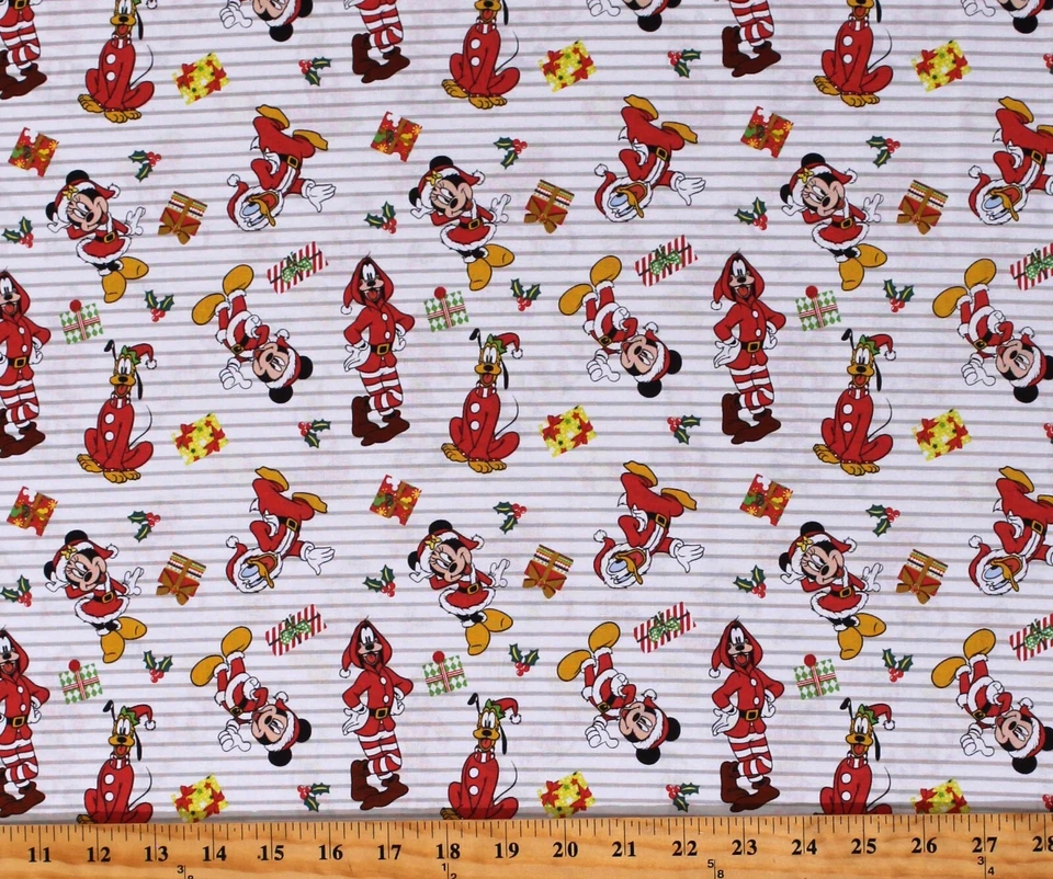 Cotton Mickey Mouse Goofy Pluto Minnie Christmas Fabric Print by Yard D403.39 - Image 1 of 1