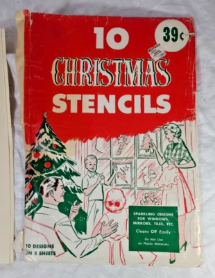 Ventana de vacaciones escarchada Navidad 9 plantillas vidrio cera spray nieve vintage 39 centavos Foto 1 de 4