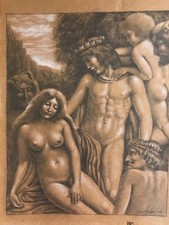 Vintage JOSEF M. KOZAK Original Art Drawing PORTRAITS & FIGURES Unframed Signed