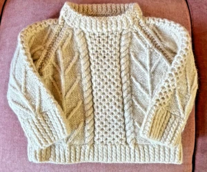 HAND MADE CHILDREN'S WOOL FISHERMAN'S HAND KNITTED PULLOVER SWEATER ARAN DESIGNS - Picture 1 of 14
