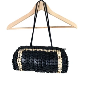 Bolso de mano vintage Barril negro crema cremallera superior disco botones - Imagen 1 de 6