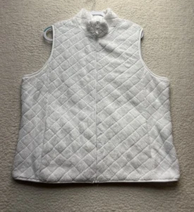 Time & True Quilted White Vest 1X (16W-18W) Full Zipper With Pockets - Picture 1 of 9