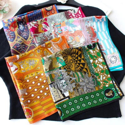 Pure Satin Silk Scarf Bandanna Aztec Printed Square Office Necktie Hairband 53cm - Image 1 of 4