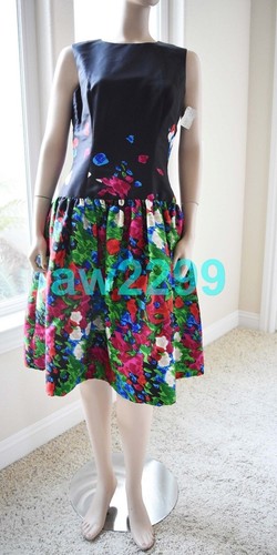 OFF WHITE ABITO FLOREALE OSCAR DE LA RENTA $3490 NUOVO CON ETICHETTE RARO PANNELLO FAILLE NERO 8 MED