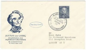 Bund 1957 MiNr. 166 Ersttagsbrief Justus von Liebig Auslandsbrief Darmstadt - Bild 1 von 1