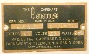 CAPEHART 21M2FM RADIO/PHONO *: CAPEHART ""PANAMUSE"" OTTONE I.D. ETICHETTA - Foto 1 di 1