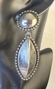 Vintage Modern Look 70% Silver 30% Brass Clip On Chunky Long Dangle Earrings - Picture 1 of 7