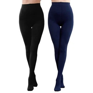 2 Pairs Women’s Fleece Lined Tights Opaque Warm Winter Tights Black - Picture 1 of 8