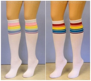 Leg Avenue Regenbogenstreifen sportlich Schiedsrichter Sport kniehohe Socken Kostüm - Bild 1 von 3