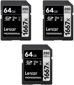 Lexar LSD64GCBNA1667 Professional SDHC/SDXC 1667x UHS-II 64GB Memory Card... - Picture 1 of 2