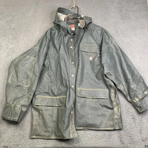 Carhartt Jacket Mens Medium Green Hooded PVC Rain Coat Workwear C64GRN Utility - Picture 1 of 15