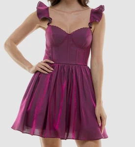 B. Darlin Womens Purple Smocked Corset Sweetheart A-Line Dress Juniors Size 1/2 - Picture 1 of 3