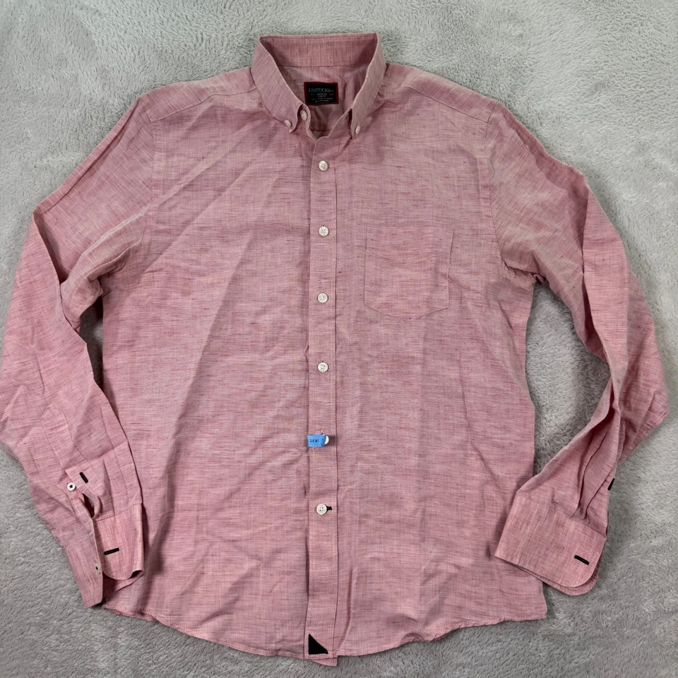UNTUCKit Mens Medium Slim Fit Pink 100% Linen Blend Button Down Shirt Preppy EUC - Image 1 of 4