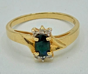 10K Yellow Gold Dark Blue Marquis Sapphire and Diamond Ring Size 6 .5 - Picture 1 of 4