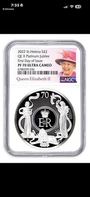 2022 2oz Silver QEII Platinum Jubilee Proof NGC PF70 UC FDOI Royal Mint UK Coin - Image 1 of 2