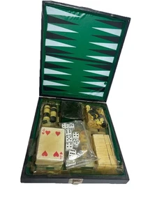6 In One Game Set Case( Backgammon, Chess, Cribbage, Dominos,Checkers, and Poker - Picture 1 of 7