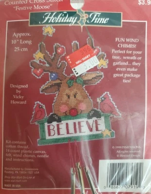 Dimensions Festive Moose chime plastic canvas kit yarn needlework kit-incomplete - Image 1 of 2
